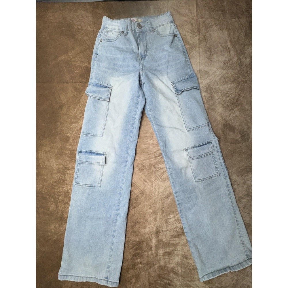 Lilac Sunset Women's Blue Light Wash Stretch Cargo Jeans Mid-Rise Size 0